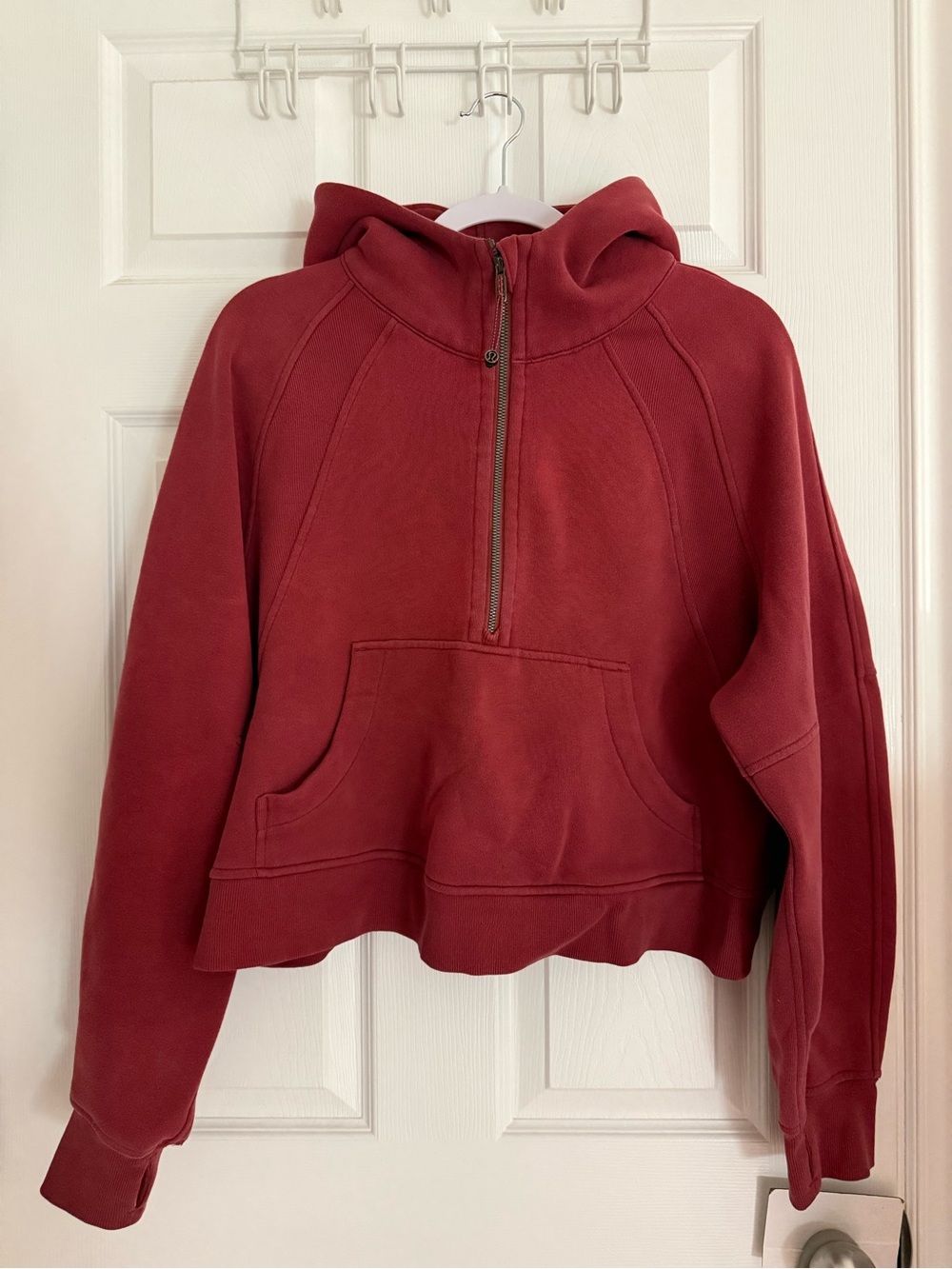 lululemon athletica Scuba Half-Zip with hood in Rust Red